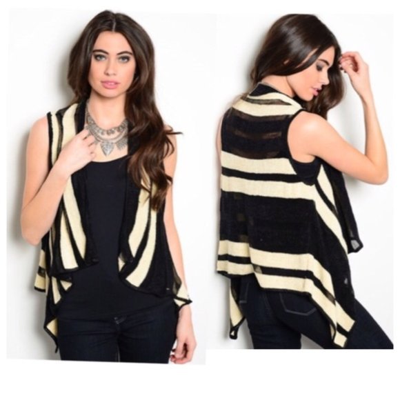 Black and White Striped open front sweater vest - Picture 3 of 4
